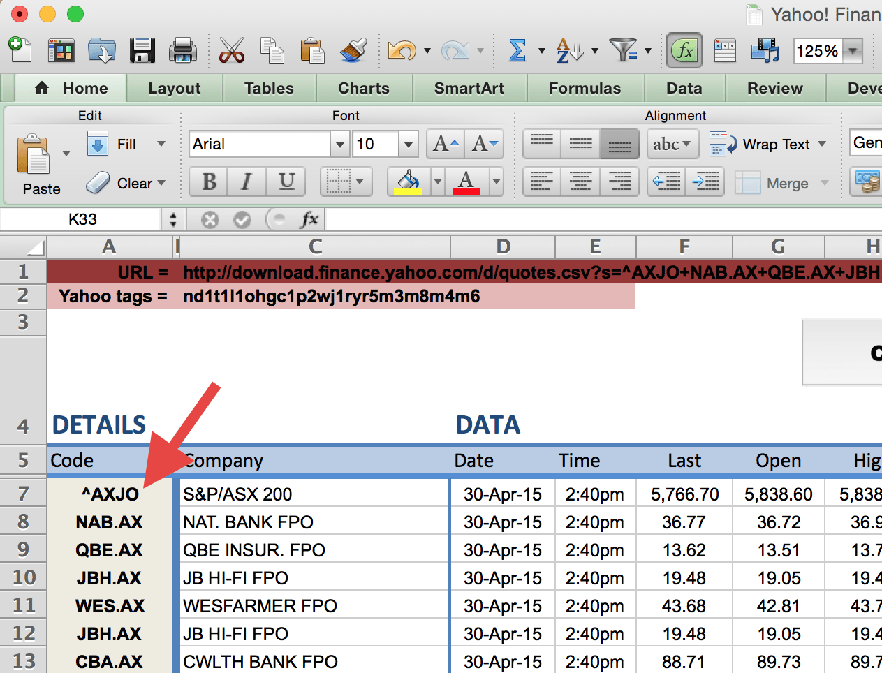 How to Import Share Price Data into Excel - Market Index